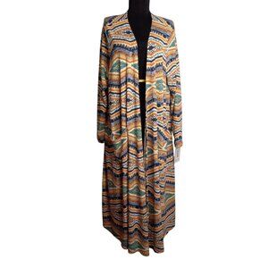 Lularoe Sarah Size XL Longline Open Front Cardigan Pockets Aztec Print NEW